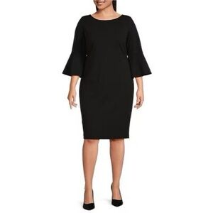 NWT Calvin Klein Women's Size 22w Dress 3/4 Bell Sleeve Boat Neck Sheath Black
